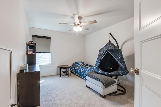 bedroom featuring carpet and ceiling fan