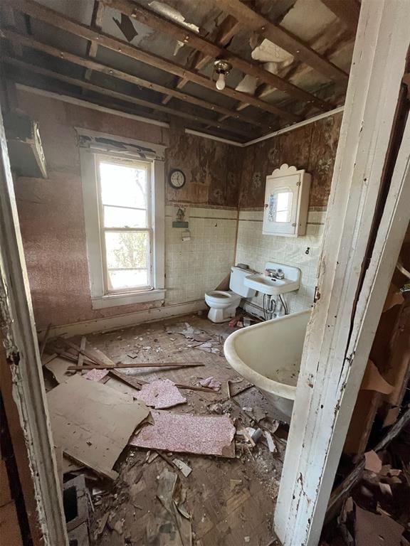 bathroom with a tub, sink, and toilet