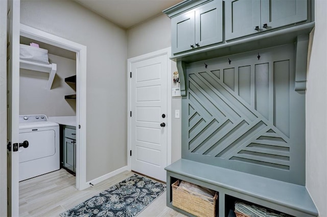 mudroom with washer / dryer and light hardwood / wood-style floors