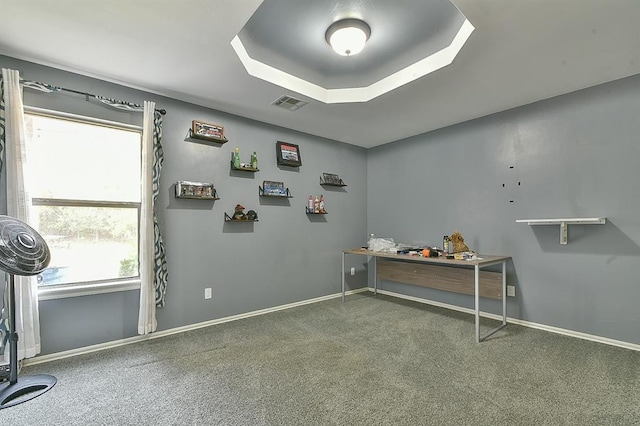 7301 Morning Song Dr, Oklahoma City, OK 73150 - home office with carpet flooring and a tray ceiling