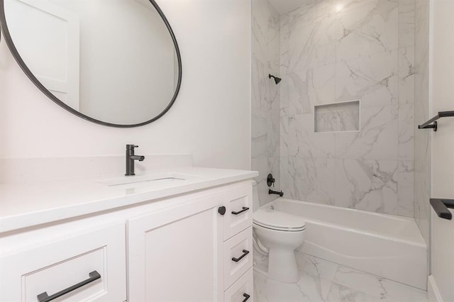 2009 Wiregrass Dr, Edmond, OK 73025 - full bath with marble finish flooring, vanity, shower / washtub combination, and toilet