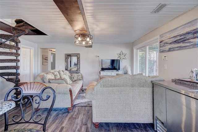 living room featuring dark hardwood / wood-style floors