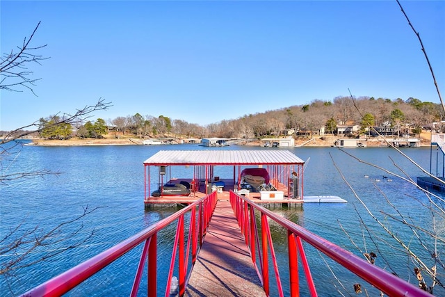 view of dock with a water view