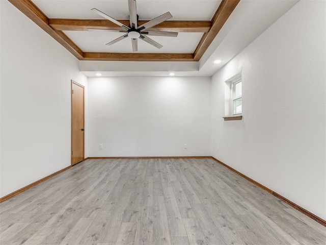 empty room featuring ceiling fan and light hardwood / wood-style flooring