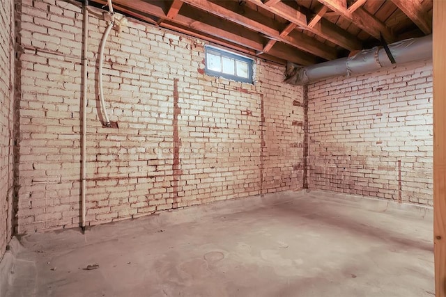 basement with brick wall