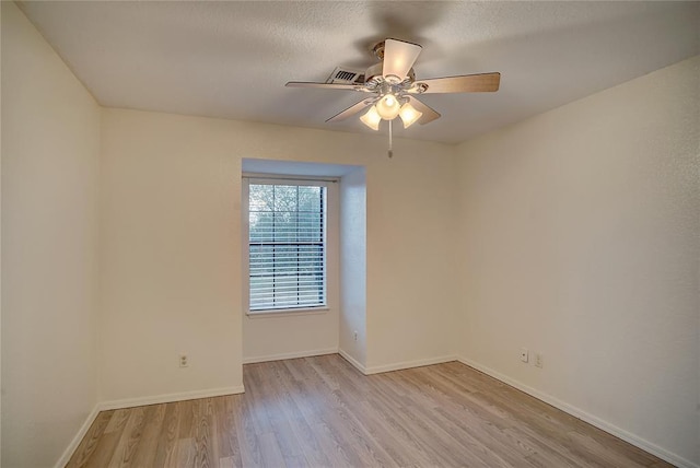 spare room featuring ceiling fan and light hardwood / wood-style floors