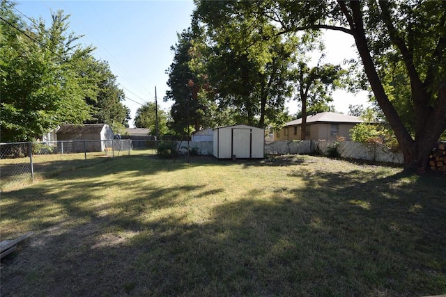 view of yard featuring a storage unit