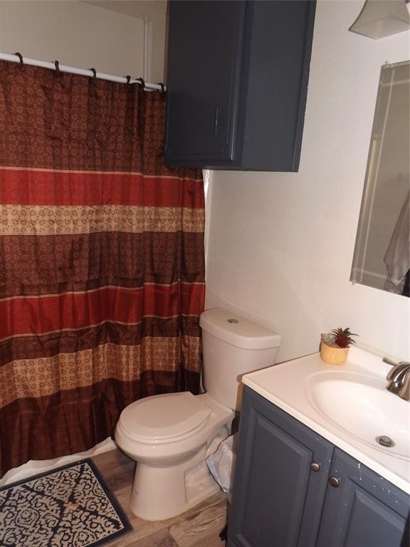 bathroom featuring hardwood / wood-style floors, vanity, and toilet