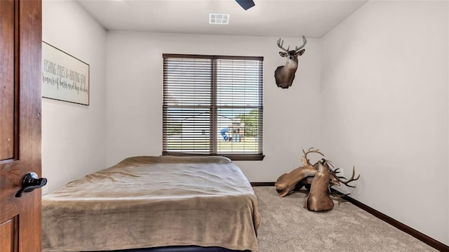 bedroom featuring carpet flooring and ceiling fan