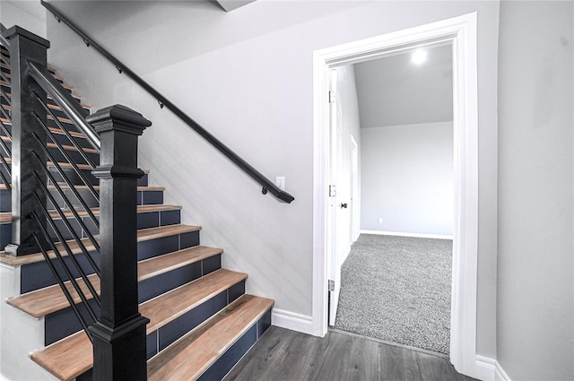 stairs with hardwood / wood-style flooring