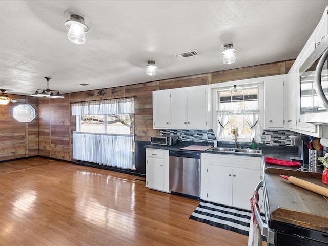 kitchen with white cabinets, stainless steel dishwasher, a wealth of natural light, and sink