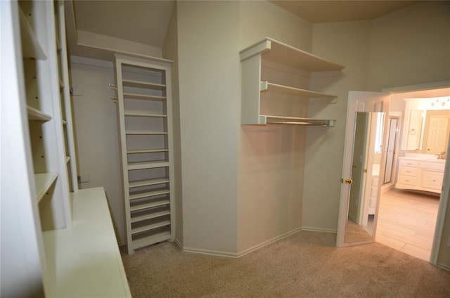 spacious closet with light colored carpet