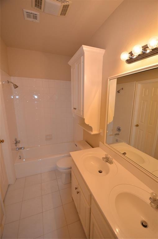 full bathroom with tile patterned flooring, vanity, toilet, and shower / bathing tub combination