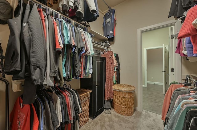 spacious closet with light carpet