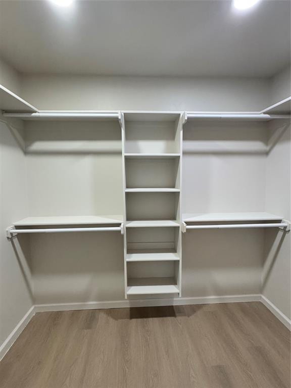 walk in closet with wood-type flooring