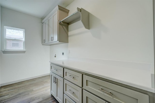 kitchen featuring light hardwood / wood-style flooring and gray cabinetry