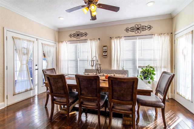 dining room featuring french doors, dark hardwood / wood-style floors, and a wealth of natural light