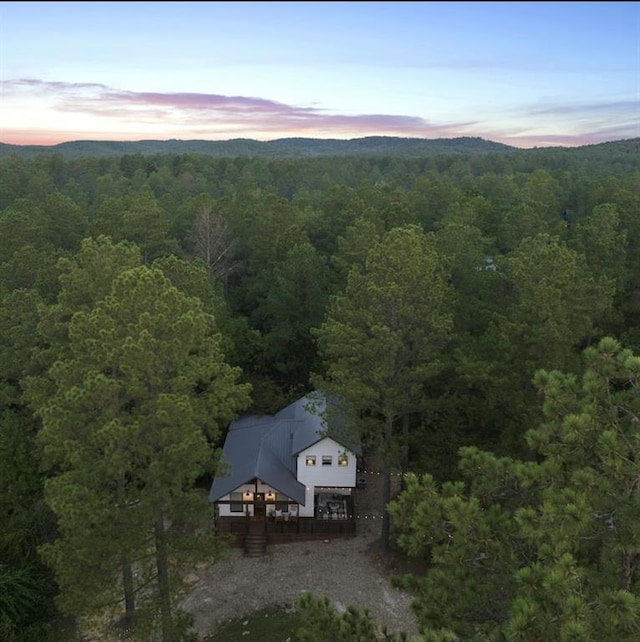 view of aerial view at dusk