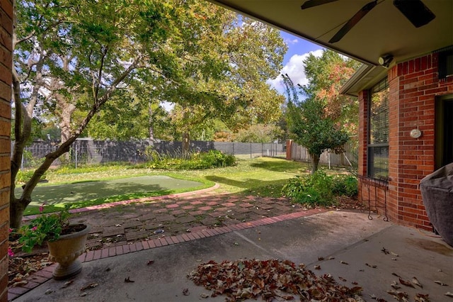 view of yard with a fenced backyard and a patio area