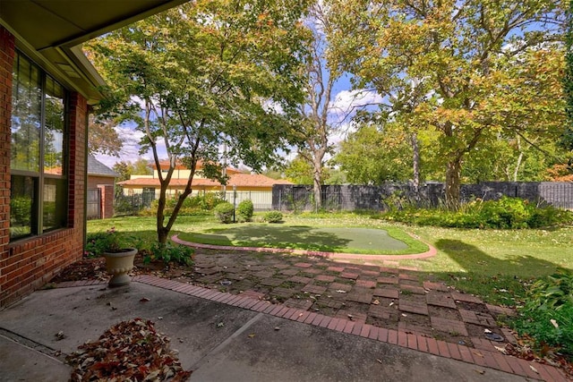 view of yard with a patio area and a fenced backyard