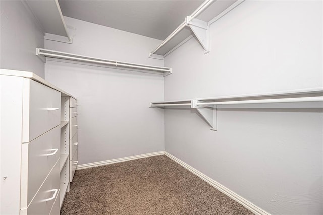 spacious closet featuring dark carpet