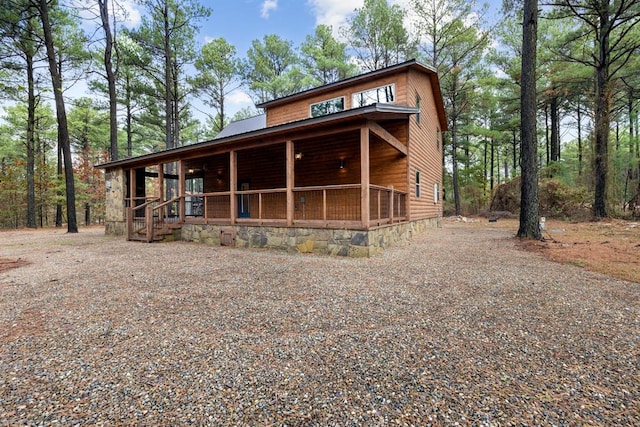 log home with a porch