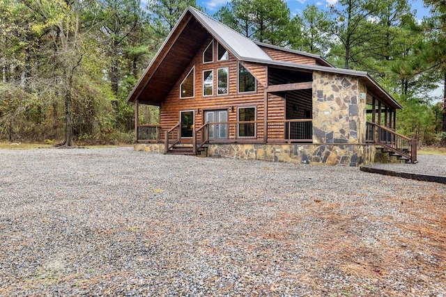 view of log cabin