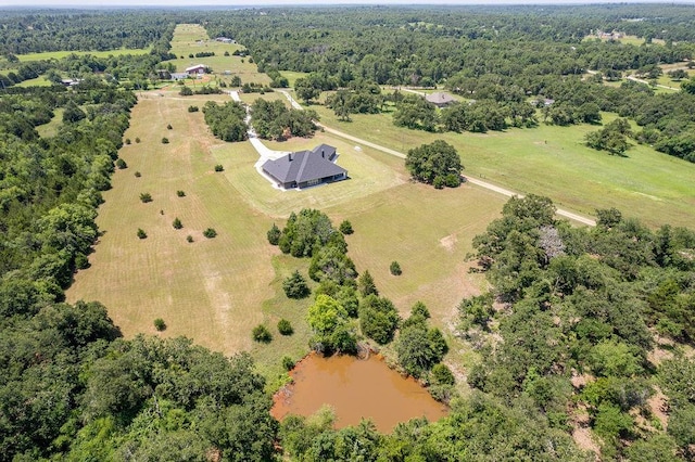 bird's eye view featuring a rural view and a water view