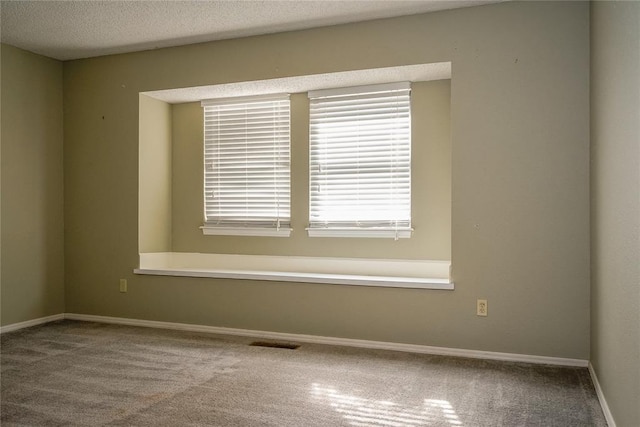 empty room with carpet and a textured ceiling