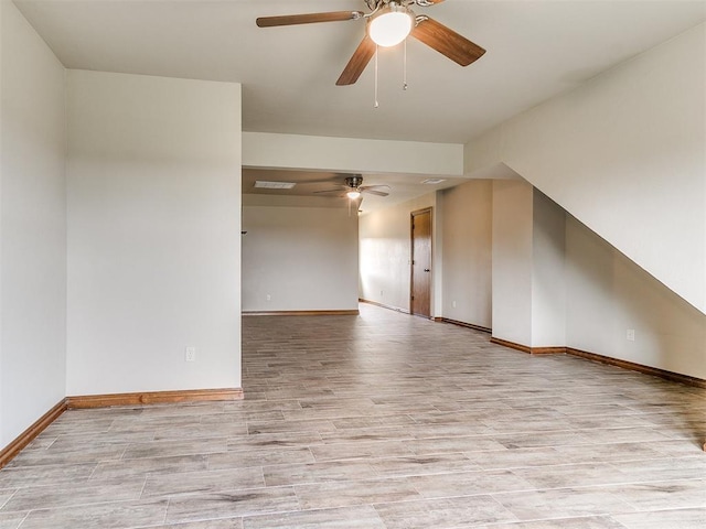 spare room featuring ceiling fan and light wood-type flooring