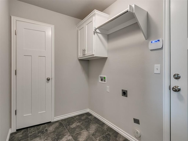 laundry room with hookup for a washing machine, cabinets, and hookup for an electric dryer