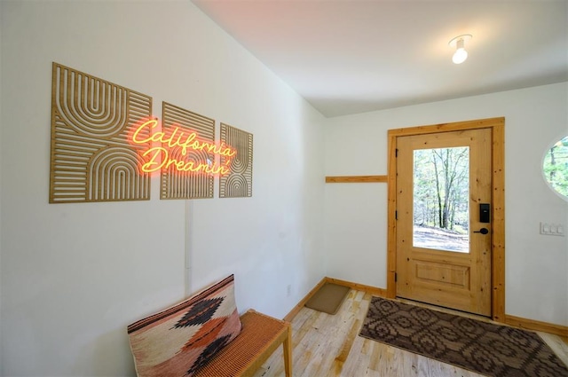 foyer entrance with light hardwood / wood-style flooring