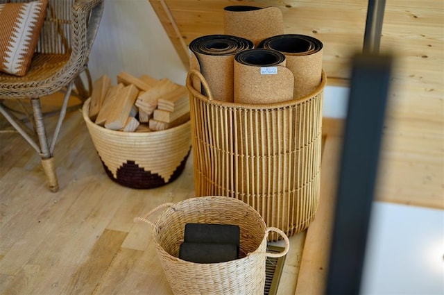 details with wooden walls and wood-type flooring