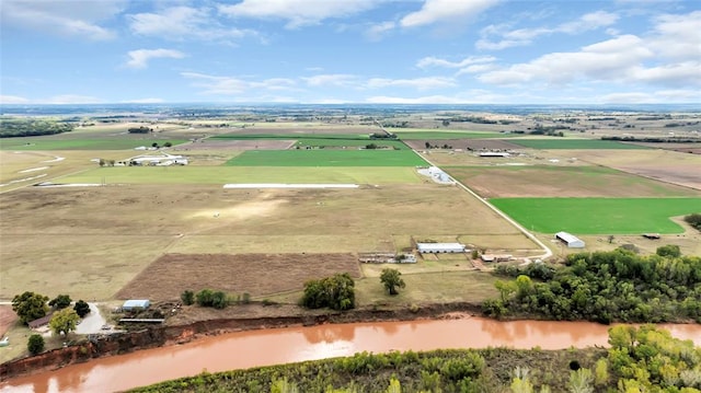 bird's eye view with a rural view and a water view