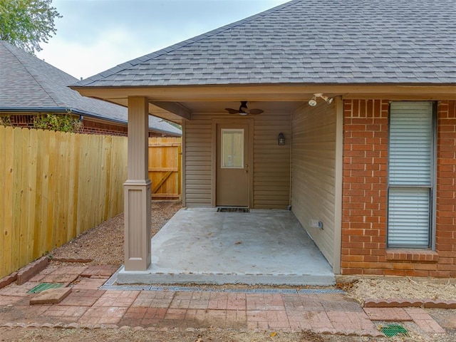 view of patio / terrace featuring ceiling fan