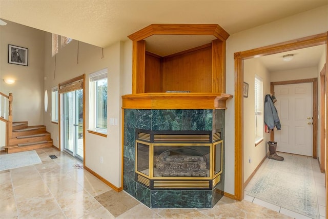 living room featuring a fireplace