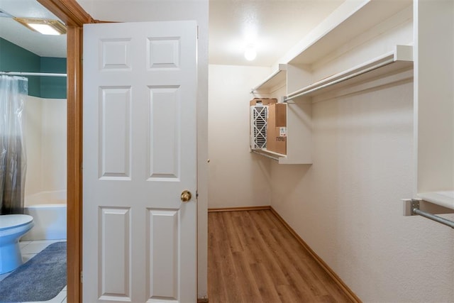 spacious closet featuring light hardwood / wood-style floors