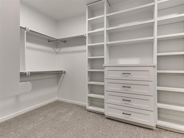 spacious closet featuring light carpet