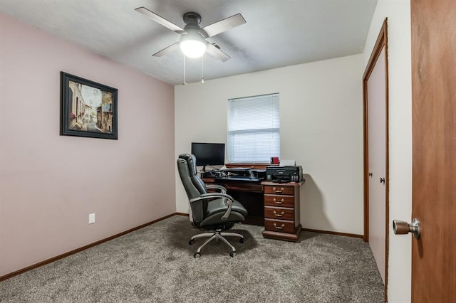 office featuring ceiling fan and carpet