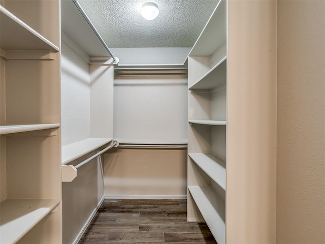 spacious closet featuring dark hardwood / wood-style flooring