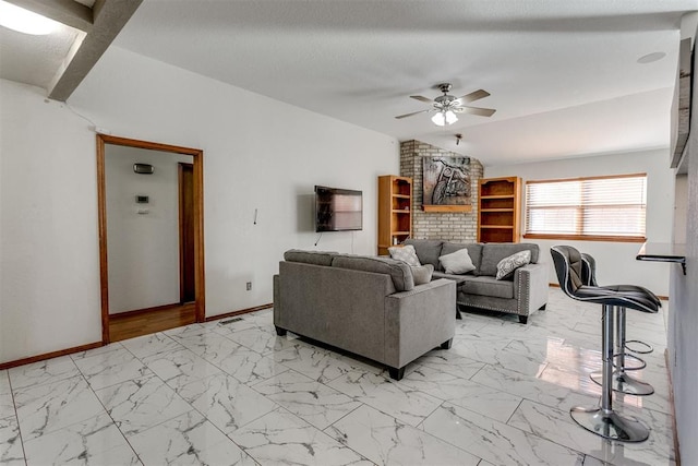 living room with ceiling fan