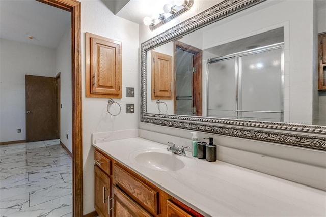 bathroom featuring vanity and walk in shower