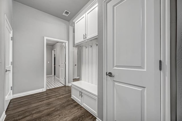 mudroom with dark wood-type flooring