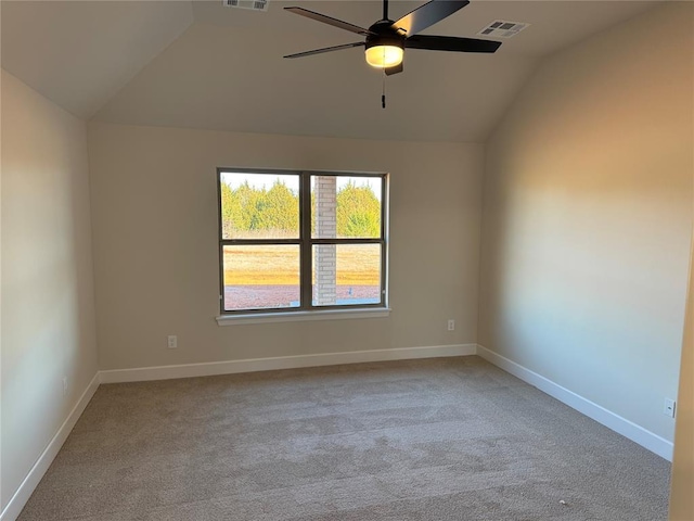 2800 Juneberry Ln, Newcastle, OK 73065 - carpeted empty room with vaulted ceiling, baseboards, ceiling fan, and visible vents