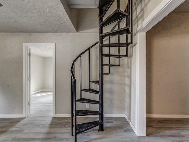 stairway with hardwood / wood-style flooring