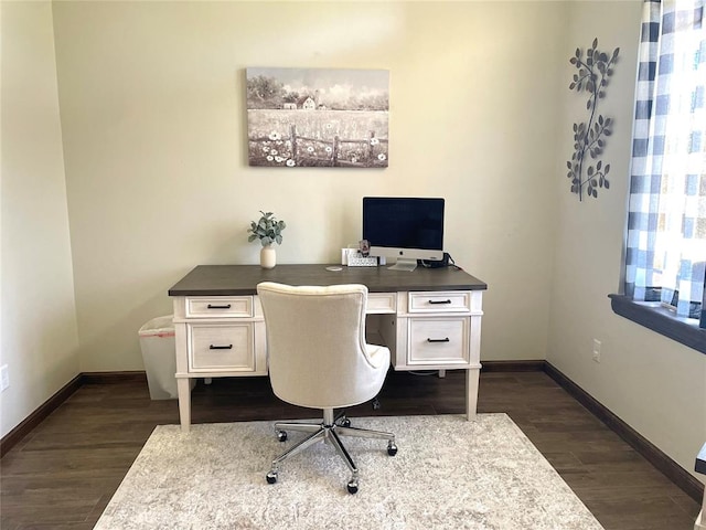 office area with dark hardwood / wood-style flooring