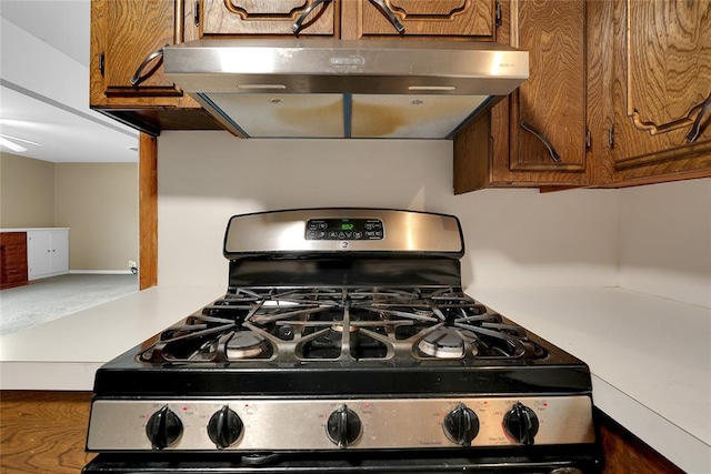 kitchen featuring stainless steel range with gas cooktop and ceiling fan