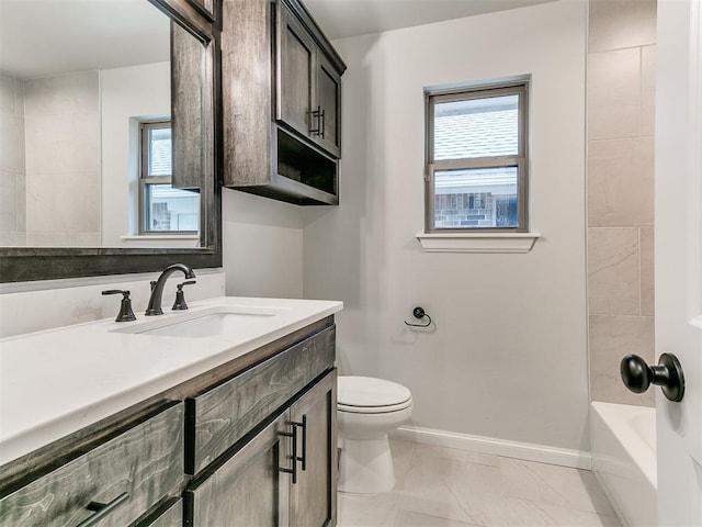 full bathroom with vanity, toilet, and tub / shower combination