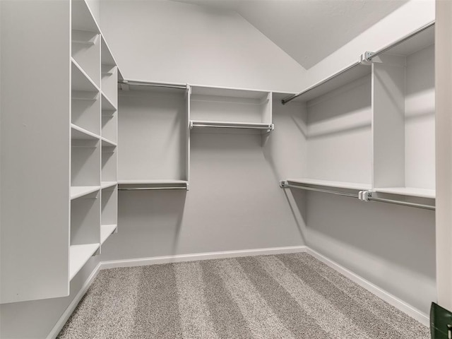 spacious closet featuring carpet floors and lofted ceiling