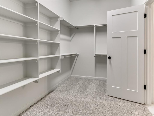 spacious closet featuring light carpet